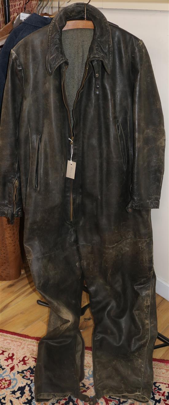 A leather flying suit, mid 20th century, the zips stamped Lightning